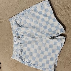 Gingham denim mom shorts